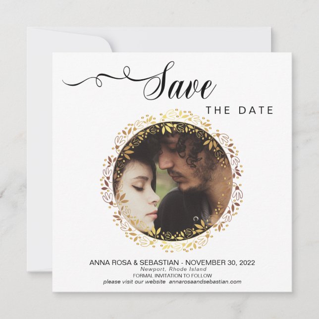 *~* PHOTO Gold Wreath Wedding Save The Date (Front)