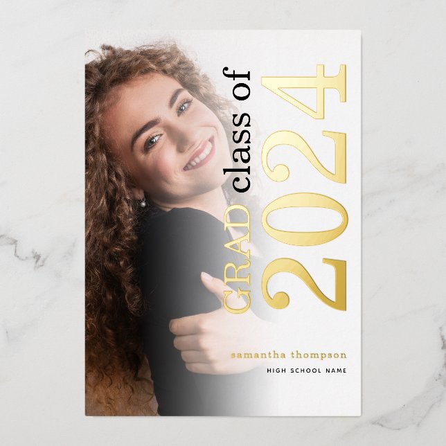 Photo Grad 2024 Gold Real Foil Faire-part (Recto)