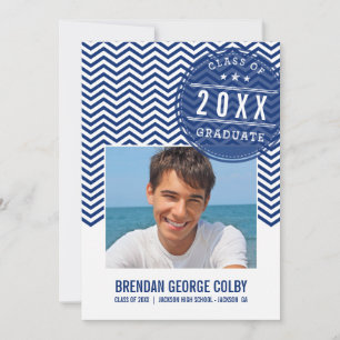 PHOTO GRAD INVITATION bold chevron royal marine bl