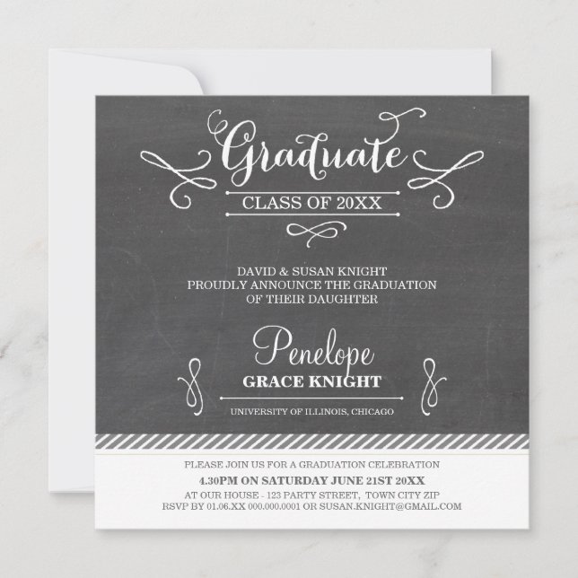 PHOTO GRAD INVITE square whimsical chalkboard text (Front)