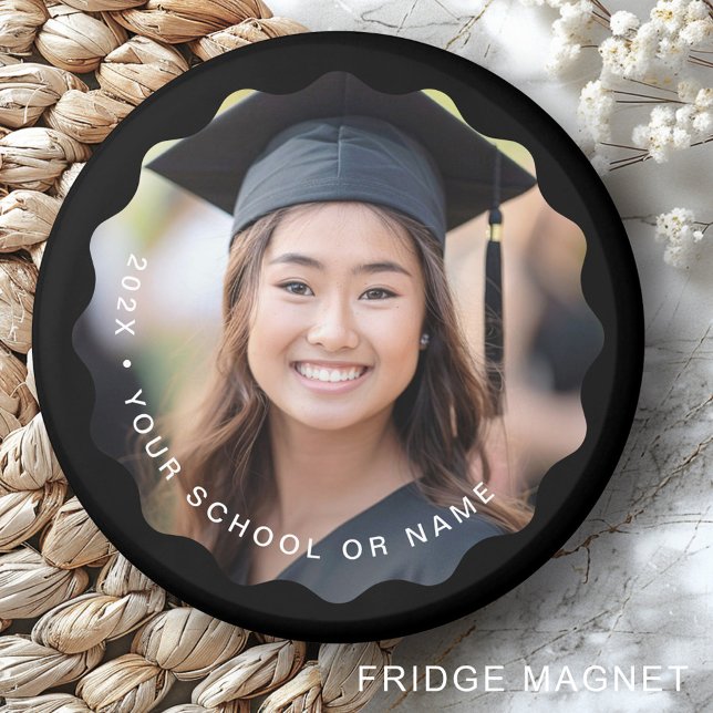Photo grad year name school graduation wavy black magnet (Photo grad year name school graduation wavy black magnet)