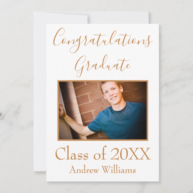 Photo Graduate Class of 20XX Brown and White  Invitation (Front)