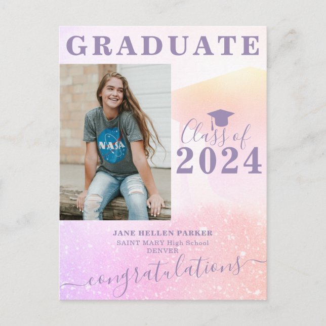 Photo graduate girly graduation announcement  postcard (Front)