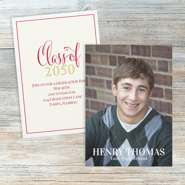 Photo Graduate Modern Simple Class Of Red Gold Invitation (Creator Uploaded)