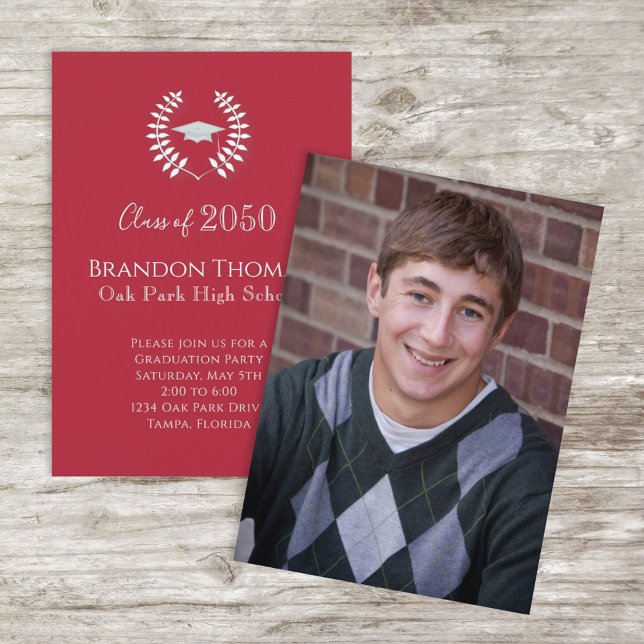 Photo Graduate Modern Simple Elegant Red Invitation (Creator Uploaded)
