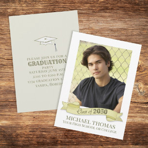 Photo Graduate Modern Simple Trendy Gold Banner Invitation