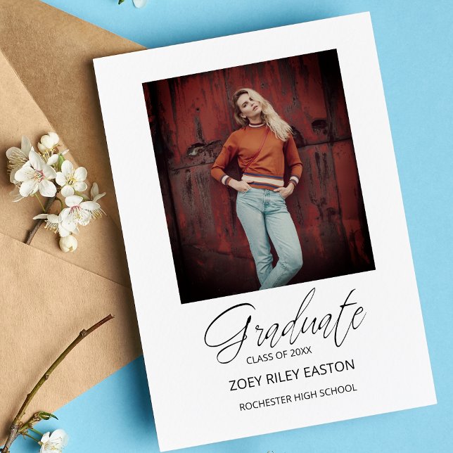 Photo Graduate Whimsical Modern Script Calligraphy Postcard (Creator Uploaded)