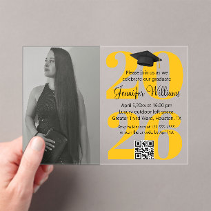 photo graduation 2025 party qr code orange yellow acrylic invitations
