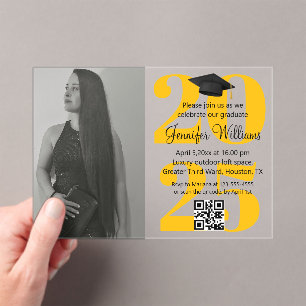 photo graduation 2025 party qr code orange yellow acrylic invitations