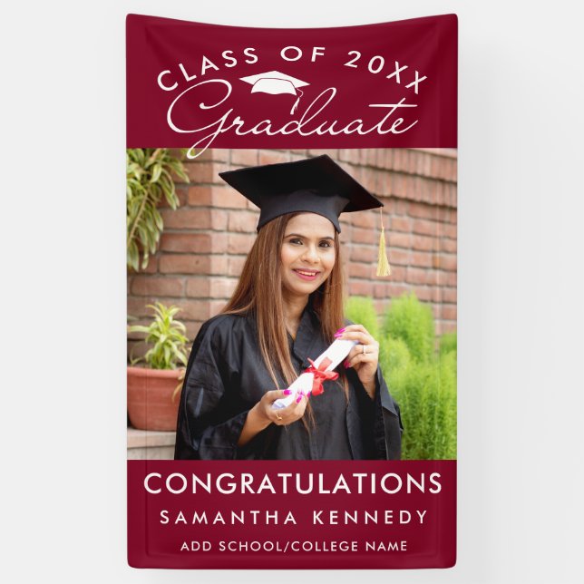 Photo Graduation 2026 Congrats Grad Burgundy Banner (Vertical)