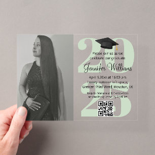 photo graduation 2026 party qr code green script acrylic invitations