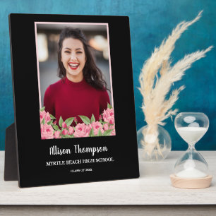 Photo Graduation Abstract Pink Floral Tabletop Plaque