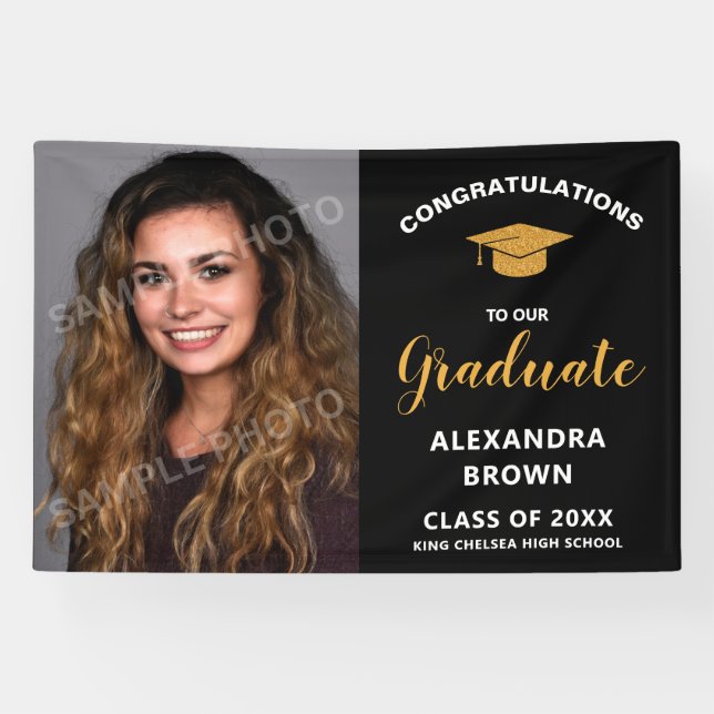 Photo Graduation Announcement Black Banner (Horizontal)