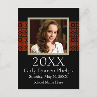Photo Graduation Announcement Black Red White Postcard