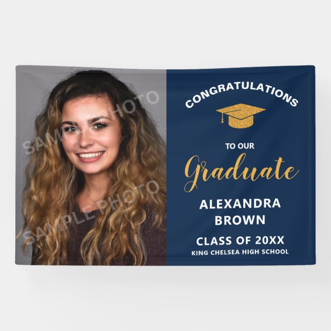 Photo Graduation Announcement Blue Banner (Horizontal)