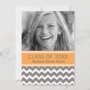 Photo Graduation Announcement Orange Grey