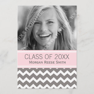 Photo Graduation Announcement Pink Grey