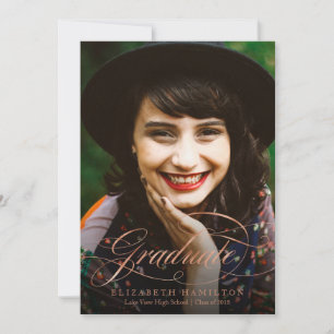 Photo Graduation Announcement Rose Gold Script