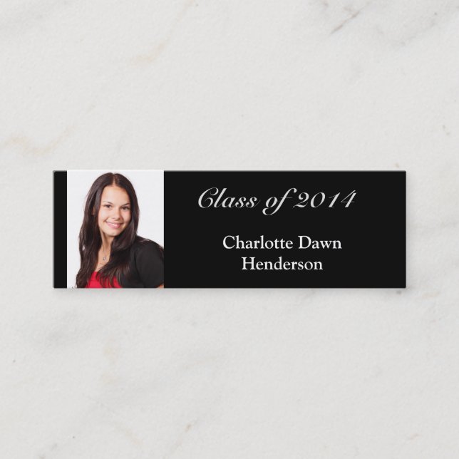 Photo graduation announcement tag name card black (Front)