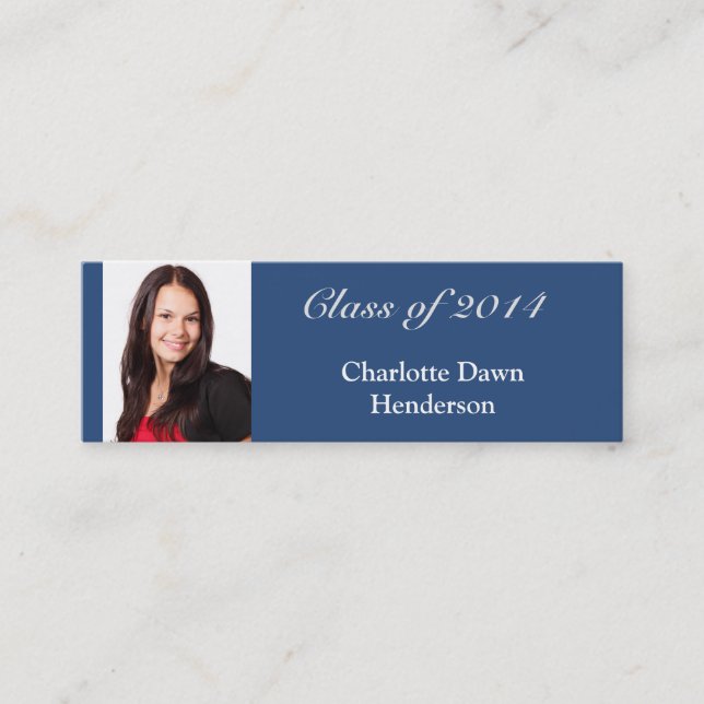Photo graduation announcement tag name card blue (Front)