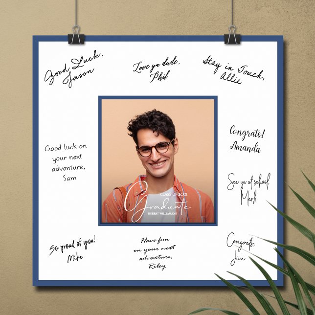 Photo Graduation Autograph Blue Poster (Graduation autograph poster with your photo and blue border, INSTANT DOWNLOAD and/or PRINTED)