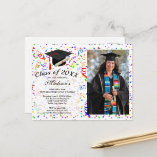 Photo Graduation Black Cap Diploma Confetti Party Postcard