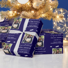 Photo Graduation Cap Diploma Congratulations, Blue Wrapping Paper