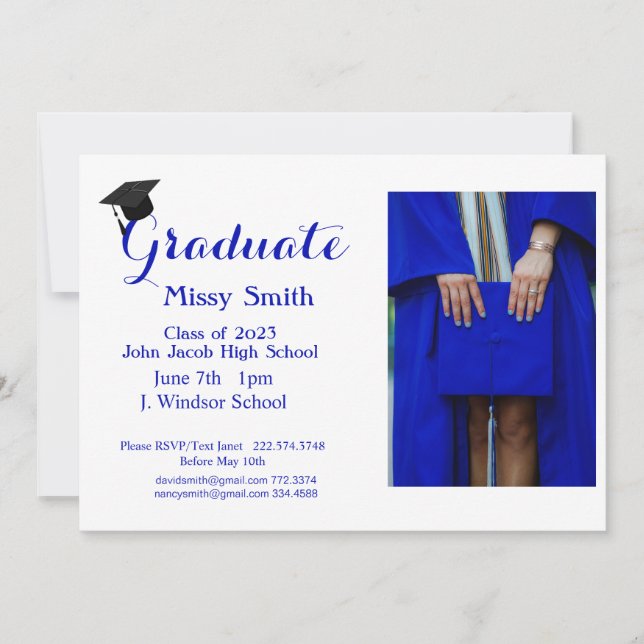 Photo Graduation, Classe de 2024 Blue Invitation (Devant)