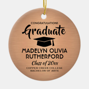 Photo Graduation Congrats Brushed Copper & Black Ceramic Ornament