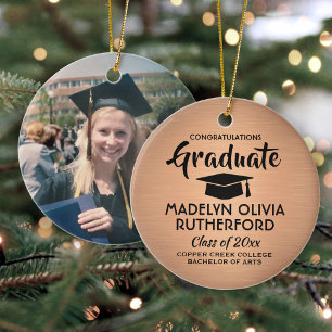 Photo Graduation Congrats Brushed Copper & Black Ceramic Ornament