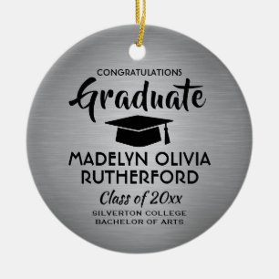 Photo Graduation Congrats Brushed Faux Stainless Ceramic Ornament