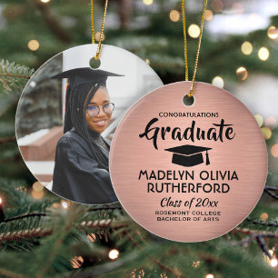 Photo Graduation Congrats Brushed Pink Rose Gold Ceramic Ornament
