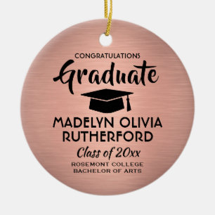 Photo Graduation Congrats Brushed Pink Rose Gold Ceramic Ornament