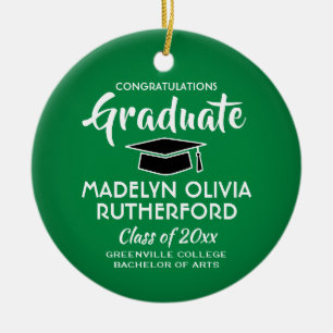 Photo Graduation Congrats Green White and Black Ceramic Ornament