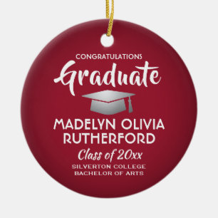 Photo Graduation Congrats Modern Red and White Ceramic Ornament