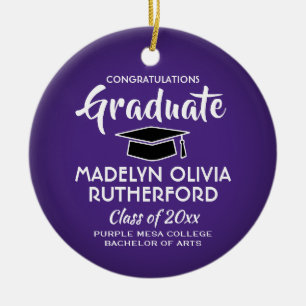 Photo Graduation Congrats Purple White and Black Ceramic Ornament