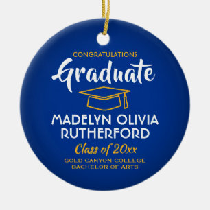 Photo Graduation Congrats Royal Blue Gold Yellow Ceramic Ornament