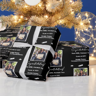 Photo Graduation Congratulations, Black and White Wrapping Paper