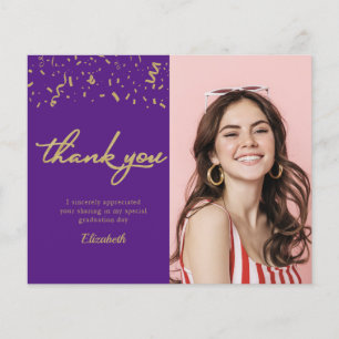 Photo Graduation Gold Purple Budget Thank You Card