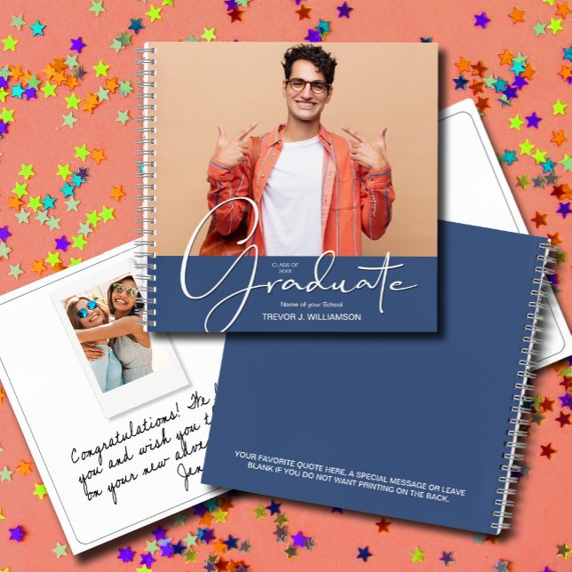Photo Graduation Guest Book Keepsake (CHOOSE your page style, spine color, soft or hard cover and add a personal message on the back.)