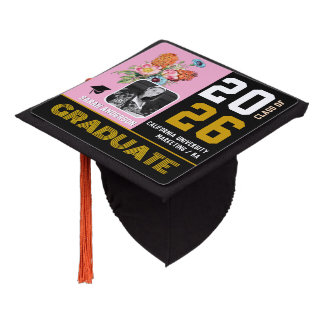 Photo Graduation Hat, Flower Pink Graduate, Modern Graduation Cap Topper