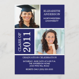 Photo Graduation Invitation ~Classy Blue & White
