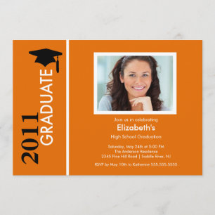 Photo Graduation Invitation Classy Orange & Black