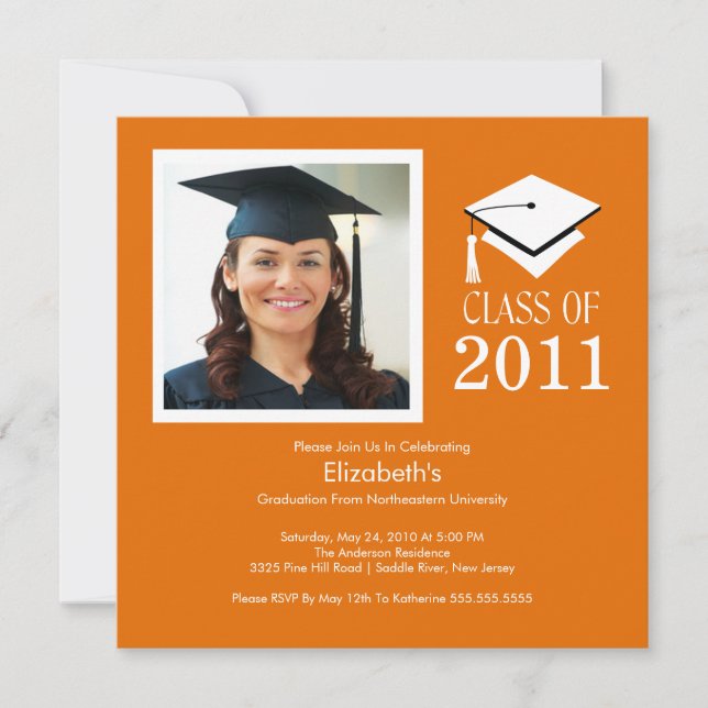 Photo Graduation Invitation ~Classy Orange & White (Front)