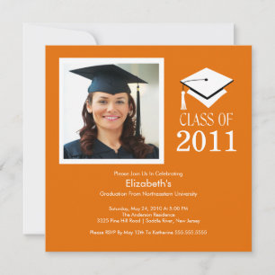 Photo Graduation Invitation ~Classy Orange & White