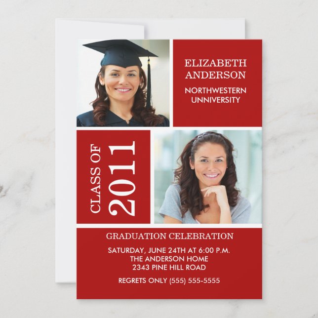 Photo Graduation Invitation ~Classy Red & White (Front)
