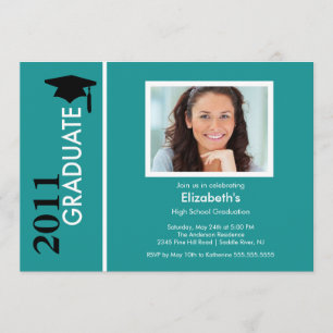 Photo Graduation Invitation Classy Turquoise Black
