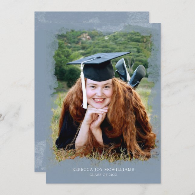 Photo graduation invitation, modern dusty blue invitation (Front/Back)