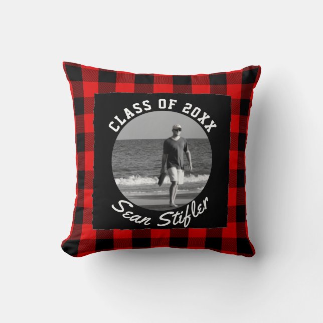 Photo Graduation Keepsake | Rustic Buffalo Plaid Throw Pillow (Front)