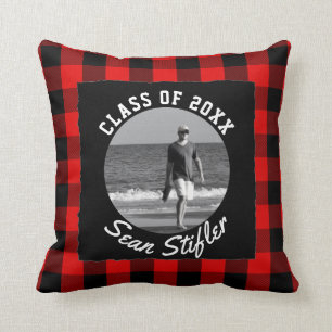 Photo Graduation Keepsake   Rustic Buffalo Plaid Throw Pillow